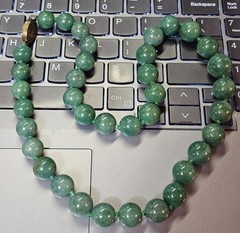 vtg Large Beads Knotted Jade Jadeite Beaded Necklace Filigree Silver Clasp 110g
