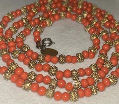 Vintage Les Bernard Necklace Natural Salmon Coral Bead 29” Opera Length Rare 60s