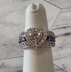 VINTAGE Blue & White CZ 925 Silver Always & Forever Bridal Wedding Ring sz 5