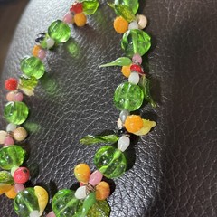 VINTAGE Fruit Salad Glass Bead Necklace 18 In. Barrel Clasp NICE
