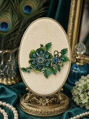 Vintage Signed Monet Peacock Green Enamel Floral Brooch Teal Rhinestones