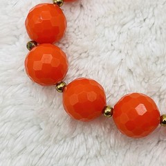 Vintage Plastic Necklace Chunky Orange Multifaceted Beads 15″