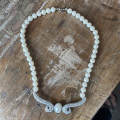 VTG Classic MONET Silver tone Necklace Choker faux pearl & rhinestones Wedding