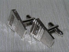 Vintage Pair of Brushed & Shiny Cut-out Trapezoid Silvertone MODERNIST Cuff Link