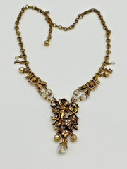Vintage Kirks Folly Cherub Stars Crescent Moon Angel AB Crystals Necklace 16-20″