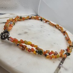 Vintage Millefiori Glass Chip Bead Necklace 20 Inch Strand Orange Two Strand Art