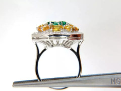 Amazing 5.22ctw Fancy Yellow Sapphires & Vivid Green Emeralds Cluster Women Ring