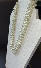 Vintage 3 Strand Faux Glass Pearl Necklace 18″ 8mm Knotted Gold Tone Slide Clasp