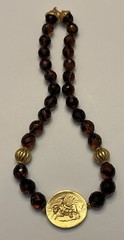 JADED Jewels NY Signed Etruscan Roman Coin Revival Glass Beaded Pendant Necklace