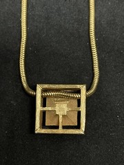 Avon Vintage Square-Cut Crystal Pendant Necklace 14” Chain Goldtone Signed