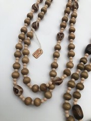 3 Vintage Wood 56 inch Beaded Necklaces With Tag Made In Japan NOS