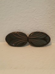 Vtg Bakelite Belt Buckle Chocolate Brown Gold Tone Accent Carved Belt Buckle