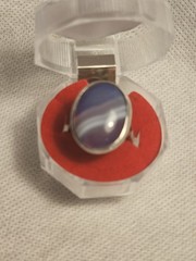 Vintage Sterling Silver Blue Striped Agate Stone Ring Size – US 7 -UK 0
