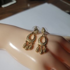 Antique 80th Roman gold white stones small chandelier stud earrings