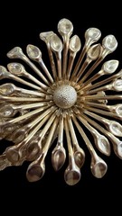 Vintage Gold Tone Floral Starburst Brooch Pin Mid Century Modern Statement 2.5″