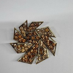 Vintage Signed ©WEISS Amber Topaz Rhinestone Pinwheel Starburst Brooch Pin Gold