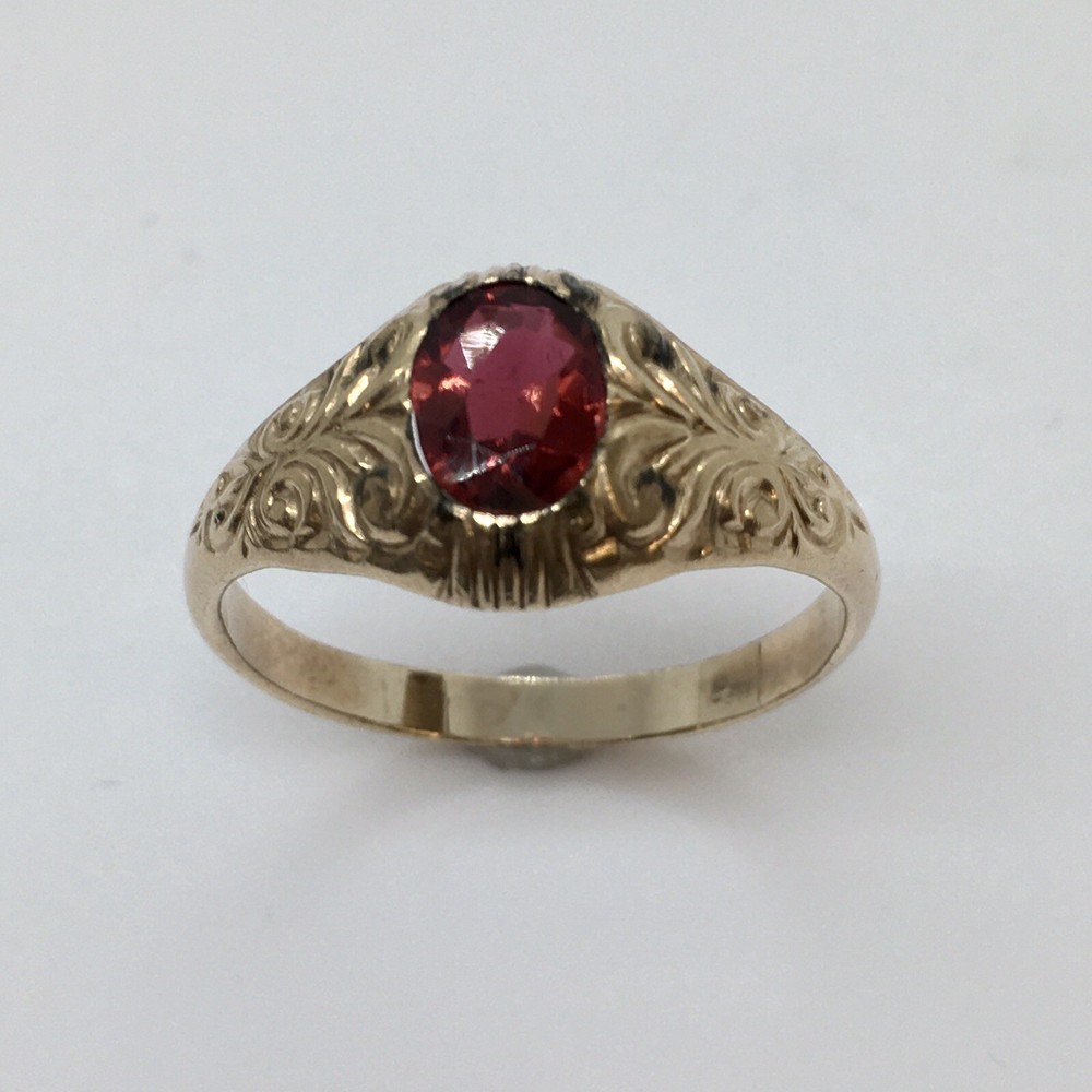 Vintage Antique Victorian Garnet Ring 10K Yellow Gold Hallmarked Size 11.25