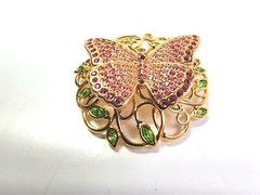 2002 Swarovski Swan Mark Signed Butterfly Brooch Pin Pink Green Rhinestones