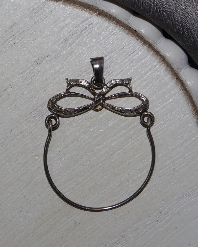 Vintage Sterling Silver Bow Charm Holder Pendant 1.9G / 1.5in
