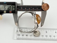 Vintage Sterling Silver Polish Baltic Amber Flower Setting Bangle Bracelet 7 In
