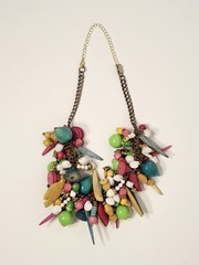 Vintage Festive Colorful Chunky Beaded Plastic & Wood Statement Charm Necklace