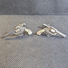 Sterling Silver Gun Shaped Bullet Back Cufflinks Western Theme Vintage