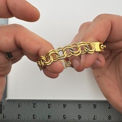 Vintage Signed Monet Gold Tone Double Link Chain Bracelet Fold Over Clasp 7.5 In