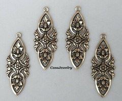 #0189 ANTIQUED GOLD ART NOUVEAU DROP W/TOP HANG RING – 4 Pc Lot