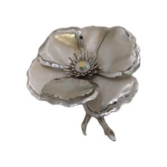 Vintage Silver Tone Flower Brooch Layered Aurora Borealis Center Pin 2 1/2 D