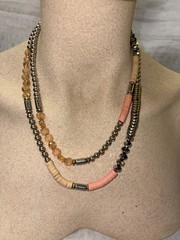 Cookie Lee Necklace Pink Beaded Silver Tone Links Designer Vintage Tag 36 Inch
