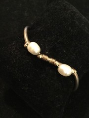Vtg Cuff Gold Tone Braclet-925-Sterling Silver-With Sliding Pearls on Gold Wire