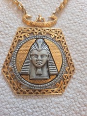 Large ART Arthur Pepper Egyptian Revival 2 Tone Necklace Signed Vintage Jewelry