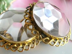 ANTIQUE 14K GOLD FACETED CUT GLASS ROCK CRYSTAL CUFF LINKS SLEEVE STUD BUTTON