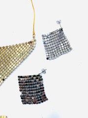 Lot Vtg Mesh Kerchief Necklace Bracelet Earrings Metal Disco 1970s 1980s 1990s