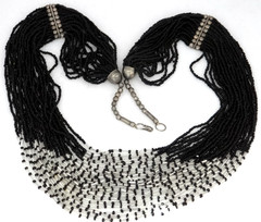 Vtg Handmade Native American Multi Strand White/Black seed Bead Necklace 27″
