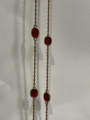 Vtg Monet Very Long Flapper Necklace 53” Varied Stone Shapes, Red Faceted