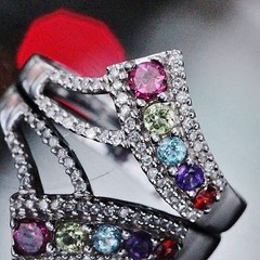 10k white gold ring 0.45ct natural multi gemstone & diamond size 7 vintage 3.1gr