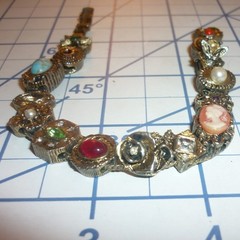 Vintage Slide Charm Bracelet Cameo Faux Turquoise Pearl Victorian Style