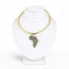 Gold Choker Necklace with Africa Map Pendant, Bold African Men Women Jewelry