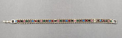 Tennis Bracelet Rainbow Multi Color Rhinestones Crystals Silvertone 7” KOREA
