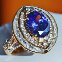Gold over 925 silver sz 5 ring 4.89ct lab created tanzanite cubic zirconia 5.9g