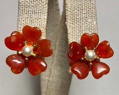 AUTHENTIC SWOBODA EARRINGS ~ HEART SHAPED CARNELIAN, PEARL ~ PIERCED ~ STUNNING!