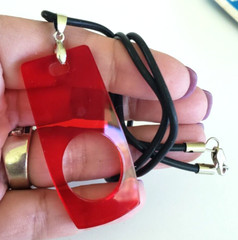 Vintage Red Plexiglass Stylescience Eyewear Holder Black Cord 19.5″ in Card