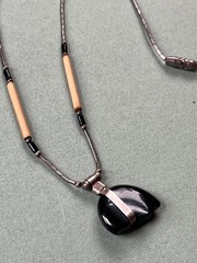 Old Pawn Liquid Silver Chain w Faux Porcupine Quill Bead & Black Plastic Tribal