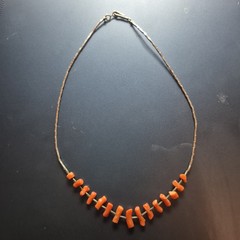 Vintage Handmade 14.5″ Long Graduated Coral Branch & Silver Heishi Bead Necklace