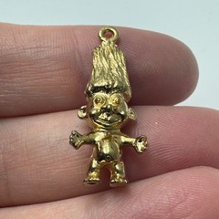 Vintage Troll Doll Charm Pendant 1980s Gold Tone Whimsical Novelty