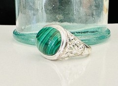 Designer Signed Sterling Silver 925 Ring Malachite