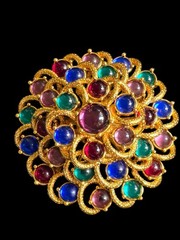 Monet Brooch Multicolor Mogul Gripoix Style Glass Cabochon Dimensional Runway