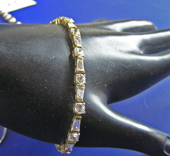 Vintage JJT Gold Tone Sterling Silver Round & Baguette CZ Tennis Bracelet (Ta)