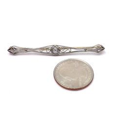 Art Deco 14k Gold Natural Diamond Filigree Bar Brooch Pin Two Tone